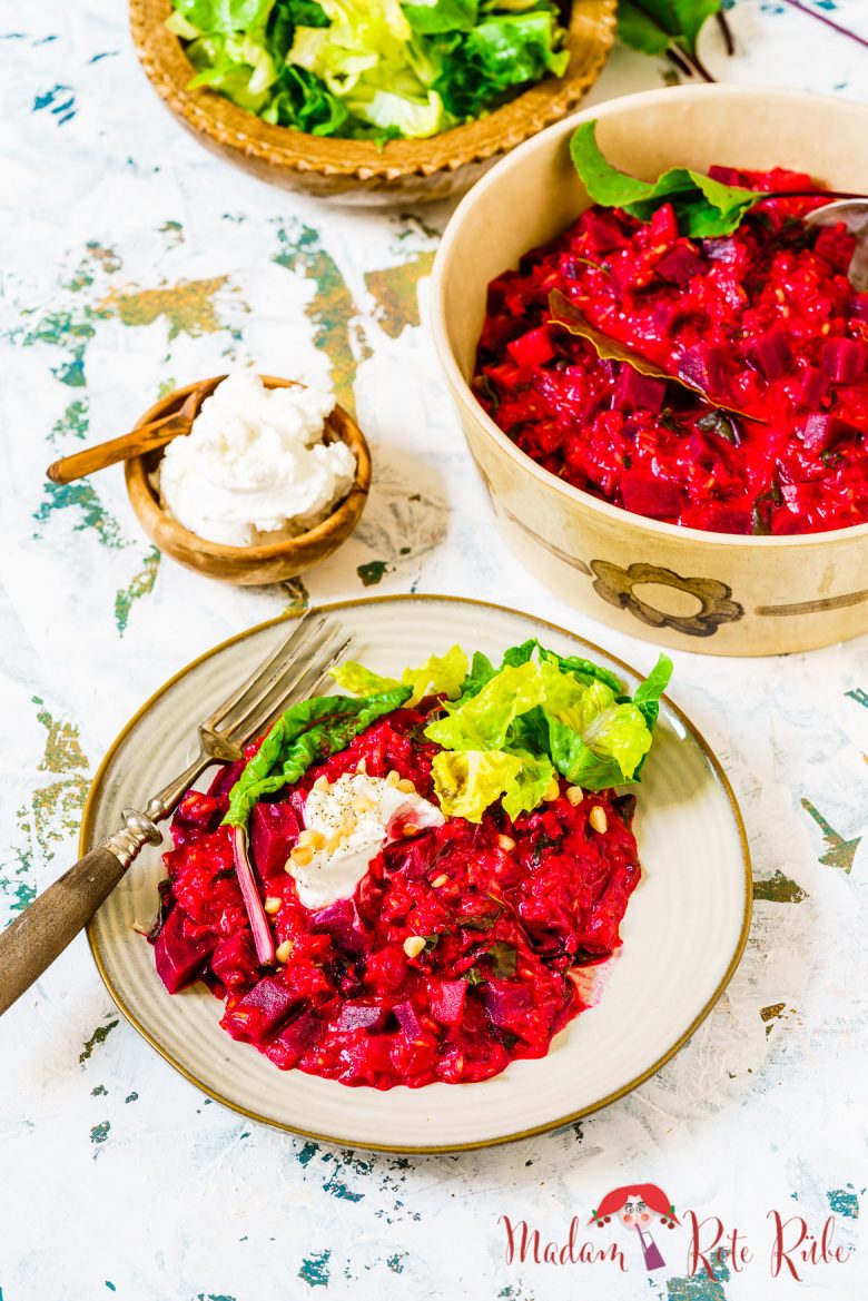 RoteBeteRisotto mit Möhren und Ziegenfrischkäse Madam Rote Rübe