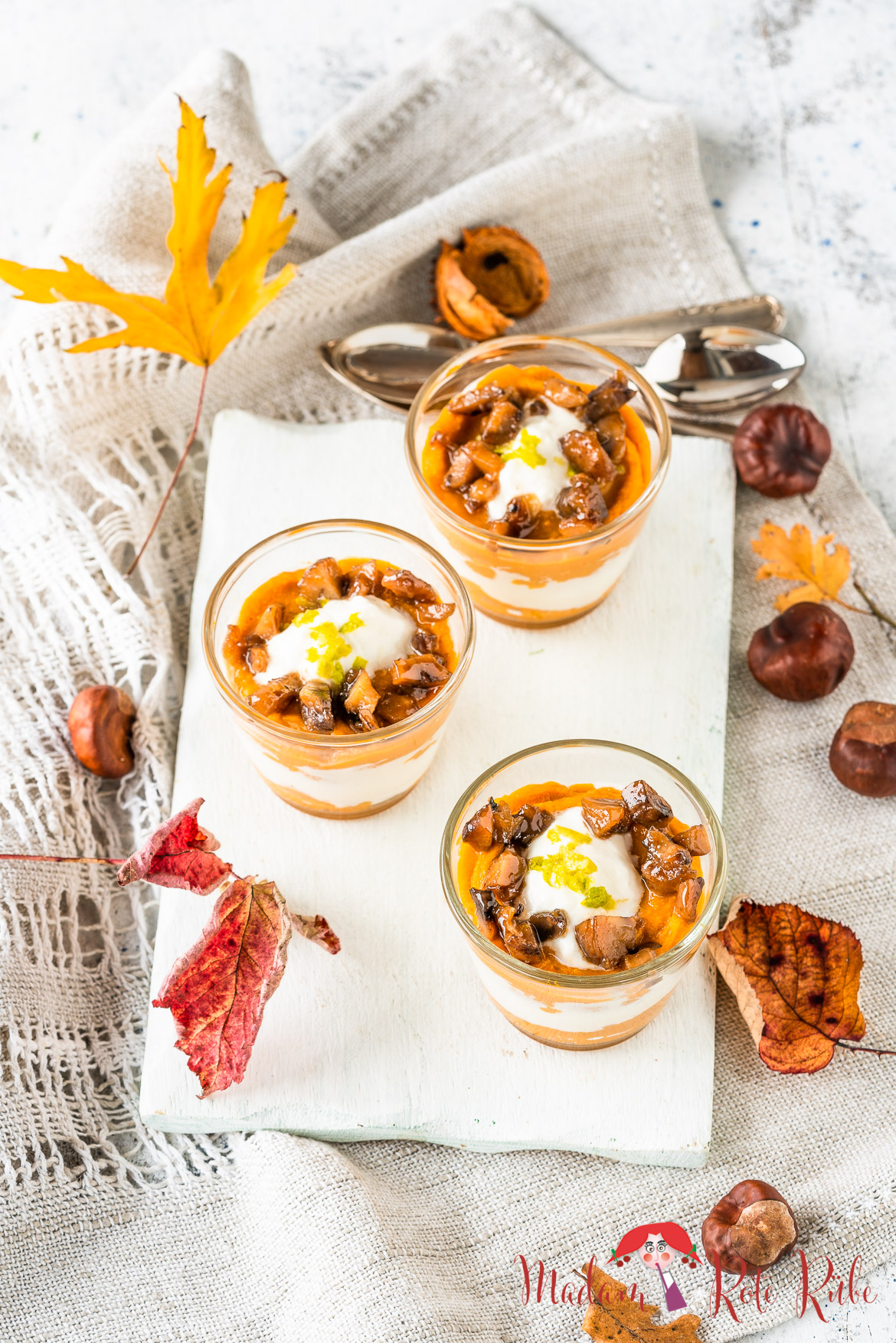 Madam Rote Rübe - Kürbis-Apfel-Maronen-Schichtdessert mit karamellisierten Maronen